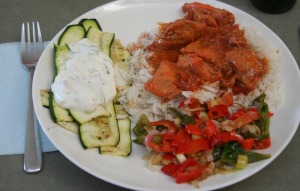 tikka masala and veggies plated